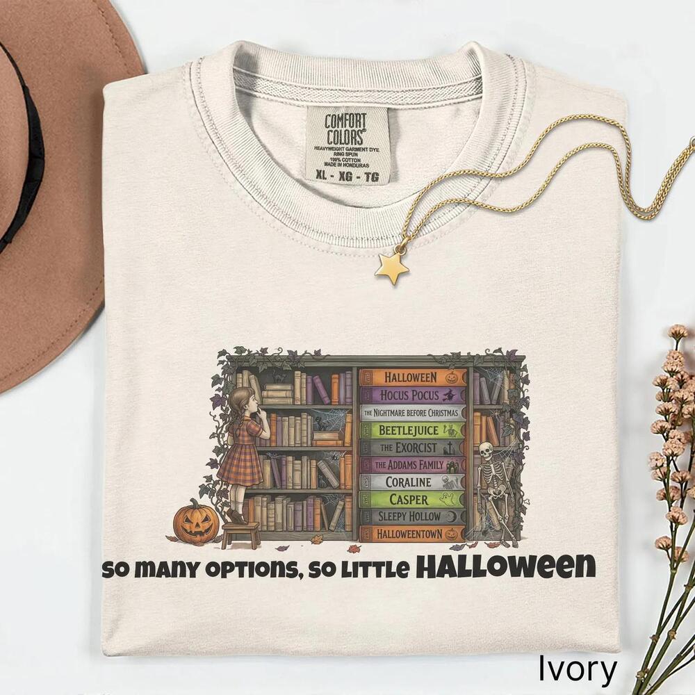 So Many Options Retro VHS Horror Movie Shelf Spooky Season Halloween T Shirt